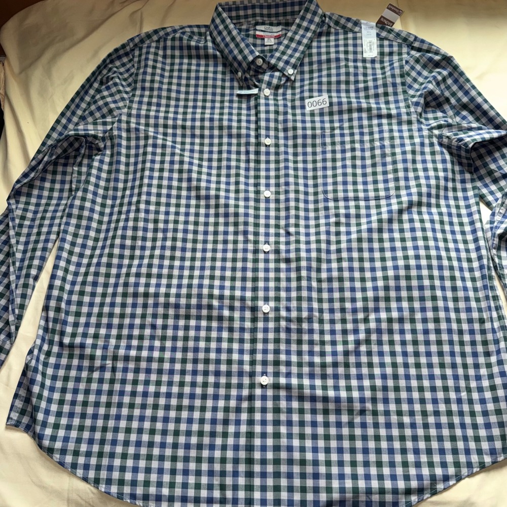 Croft & Barrow Mens Classic Fit Gingham Button Down Shirt Navy Green 18.5 34/35